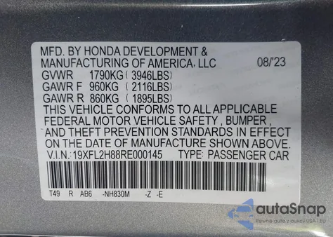 2024 Honda Civic Sport z USA, uszkodzony, nr VIN 19XFL2H88RE000145